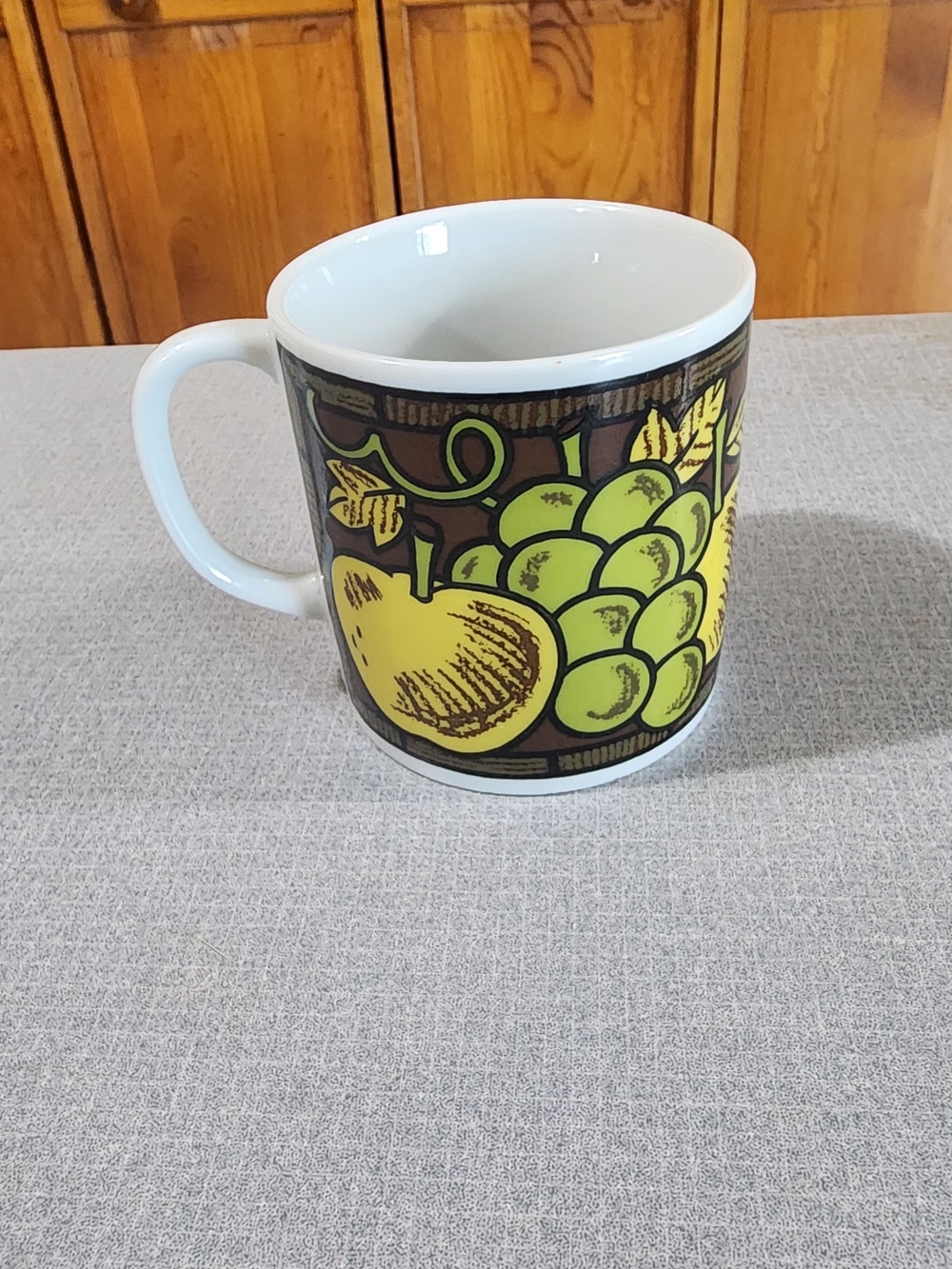 White Ceramic Fruit Pattern Mug in Yellow and Green